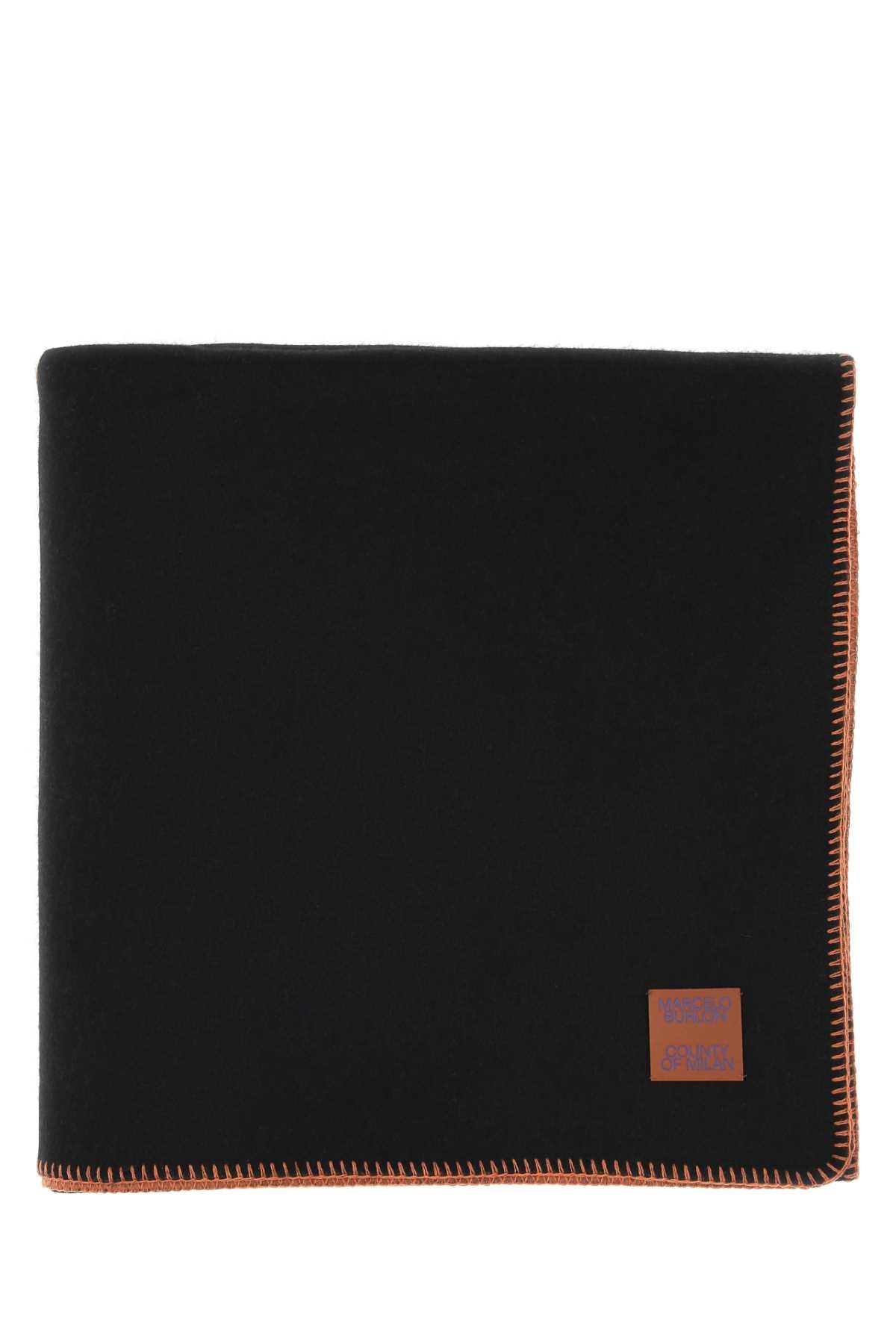 Wool with Contrast Stitching Blanket — Black