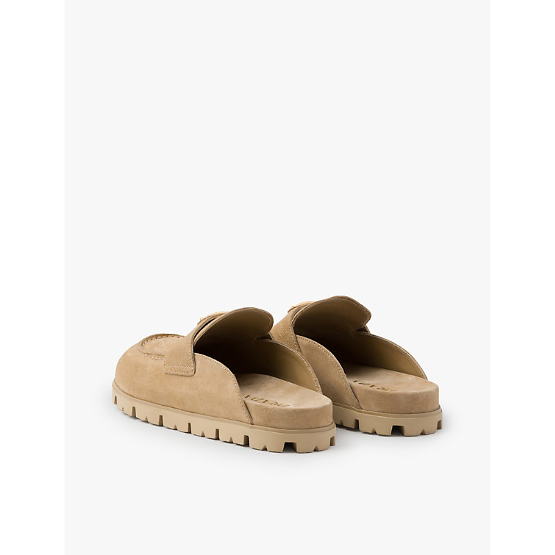 Womens Neutral Brand-plaque Suede Mules