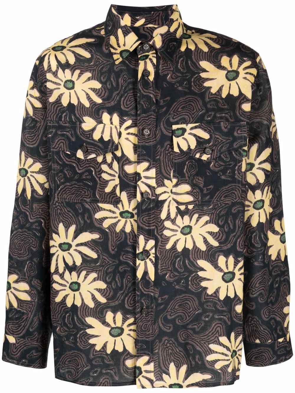 Floral print shirt jacket - Brown
