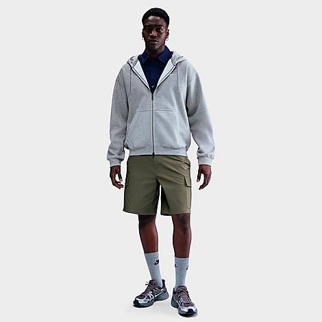 Men's Solo Swoosh Fleece Full-Zip Hoodie in Dark Grey Heather/Light Smoke Grey/White