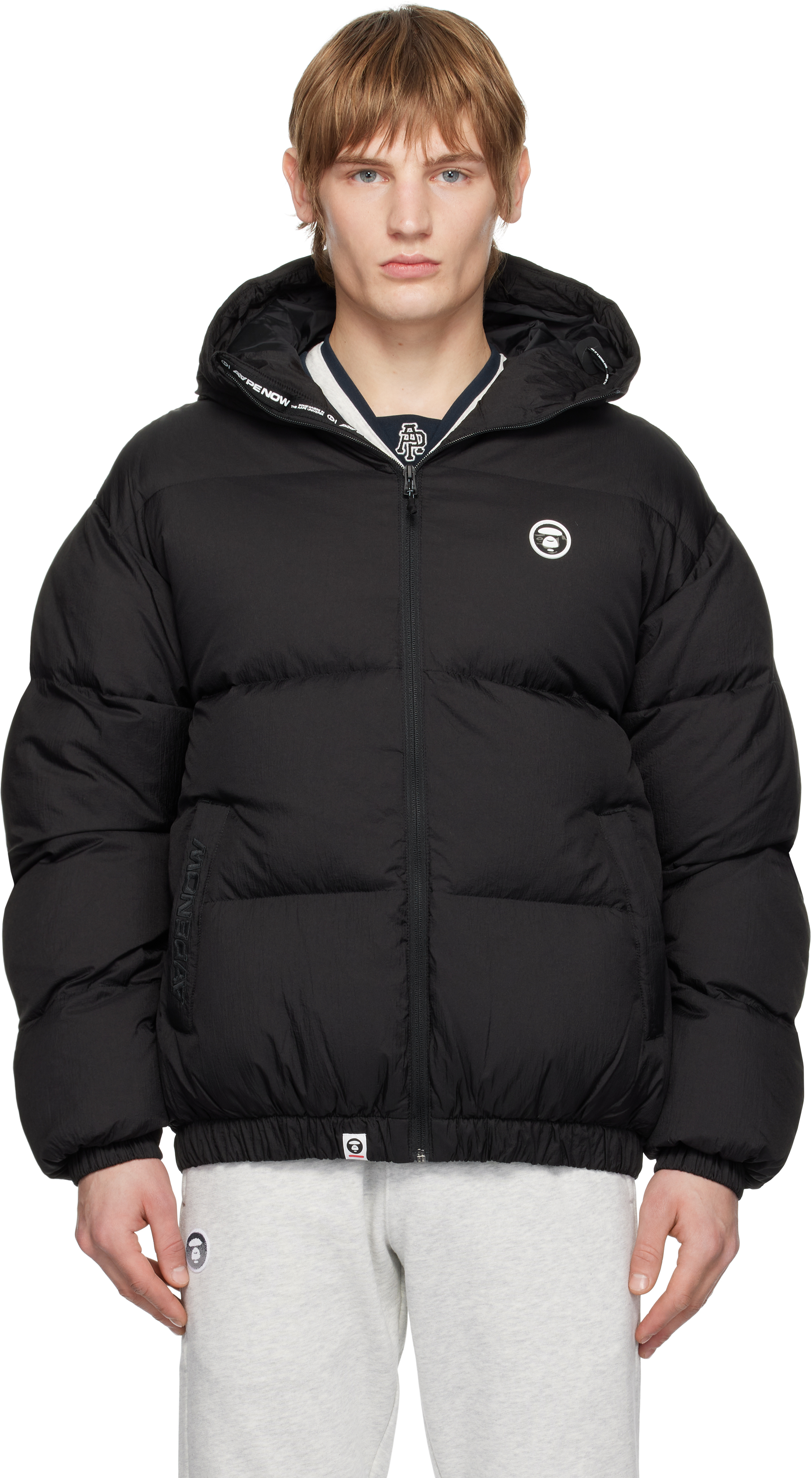 AAPE by A Bathing Ape Black 'AAPE NOW' Hoodie Down Jacket