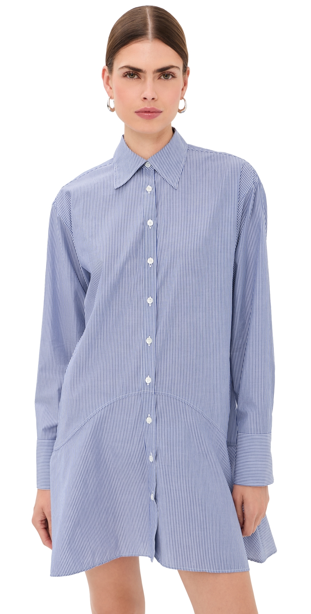 Striped Petal Bottom Shirt Dress Blue Stripe