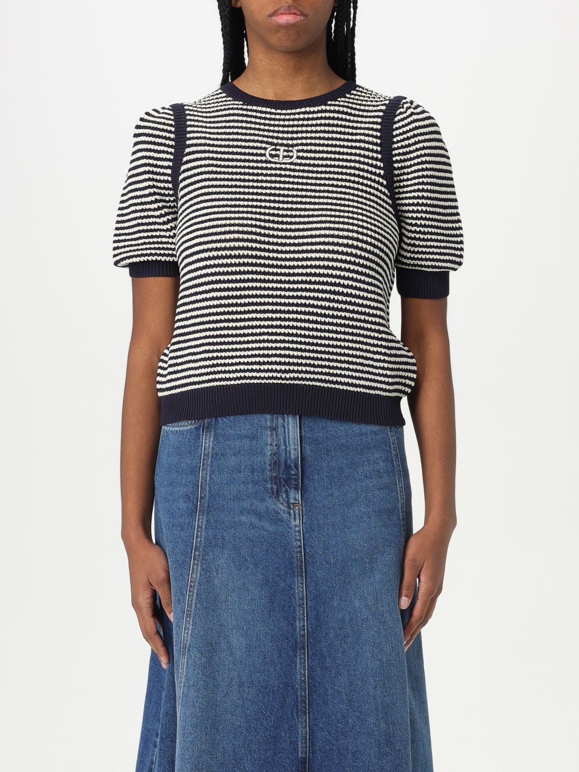 Embroidered striped T-shirt - White
