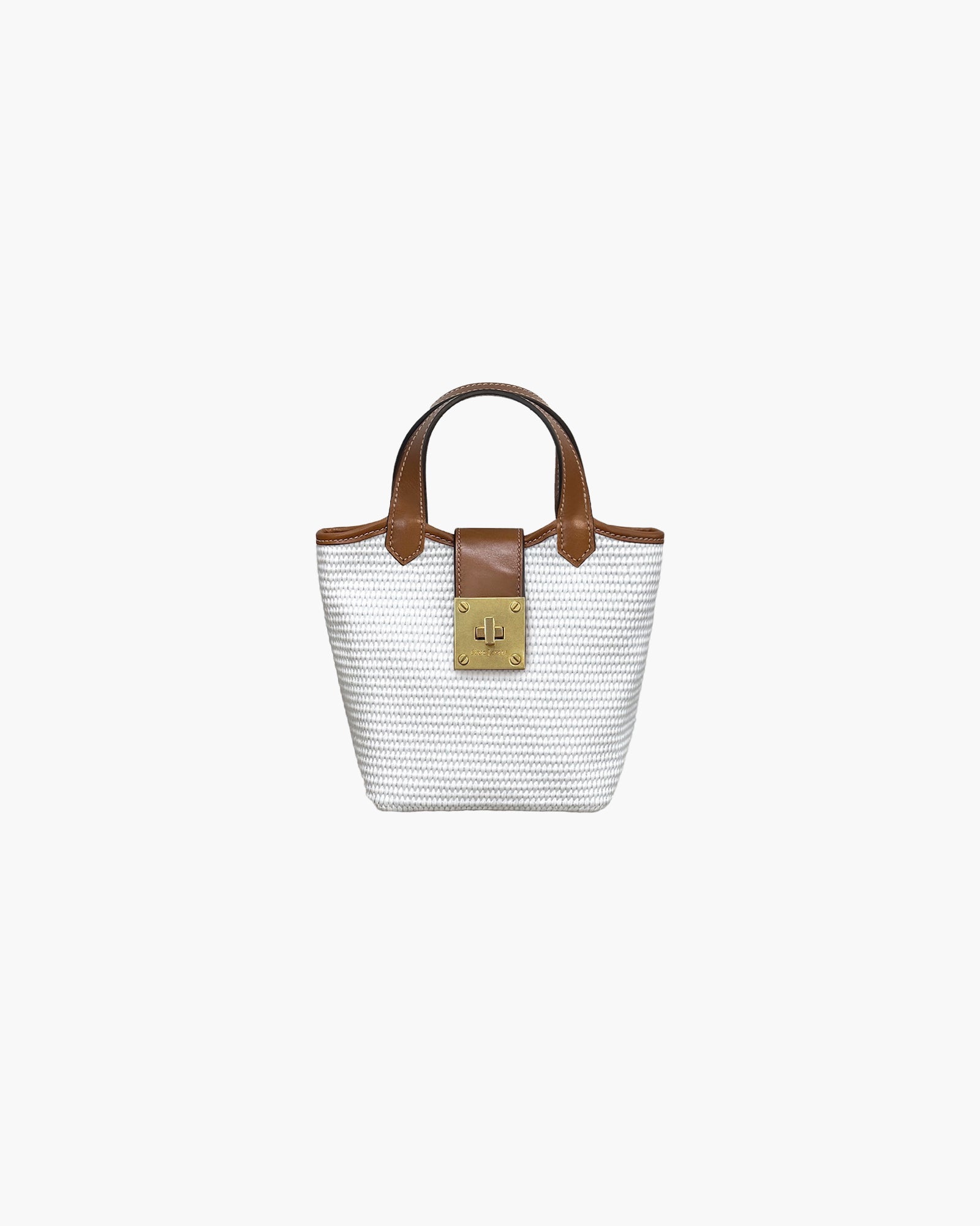 Mini Myka Straw Bag - Black - Women's Compact Bucket Bag with Leather Handles and Turn Lock Closure