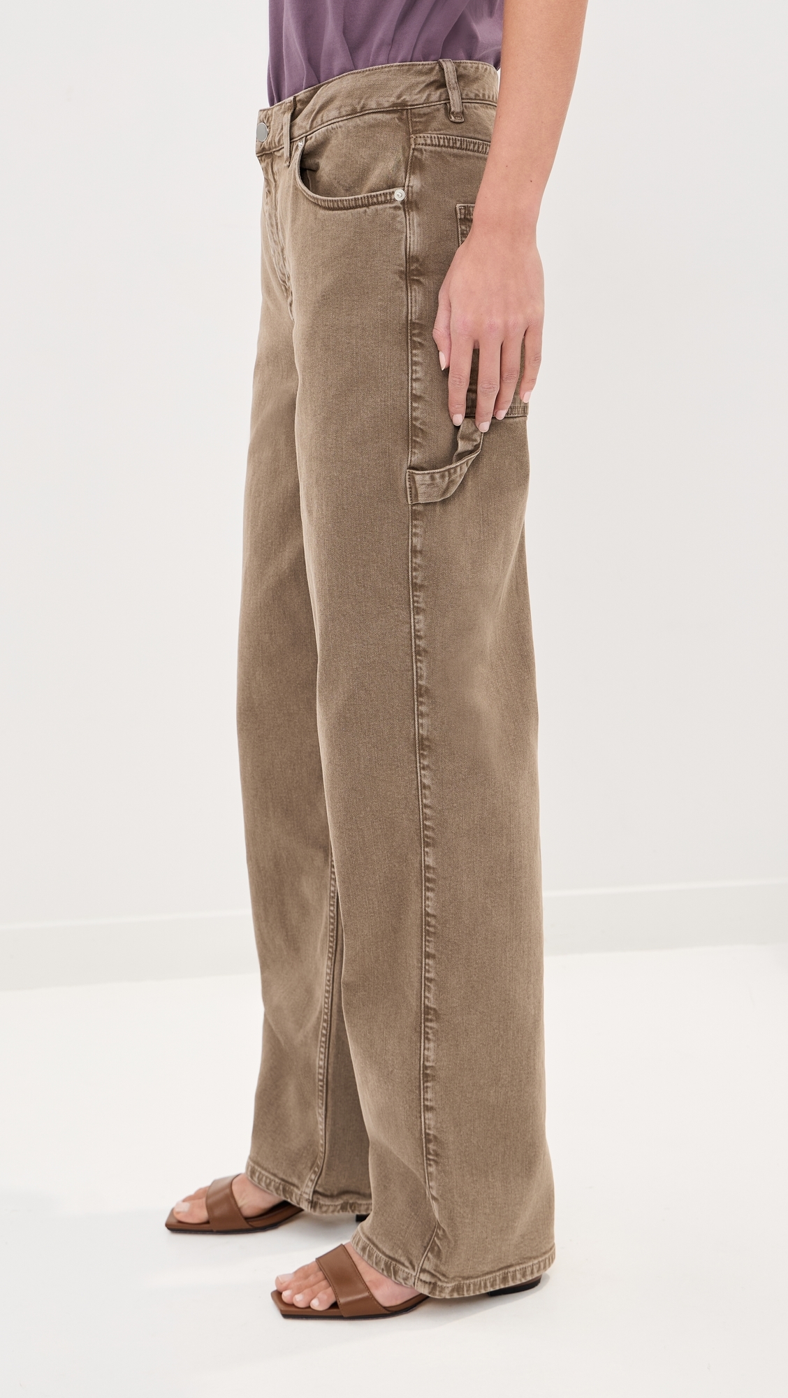 Garment Wash Stretch Twill Slouchy Carpenter Jeans Brown