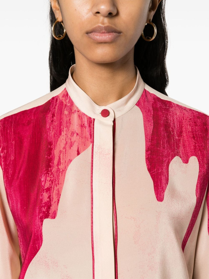 Pink Printed Crepe De Chine Shirt