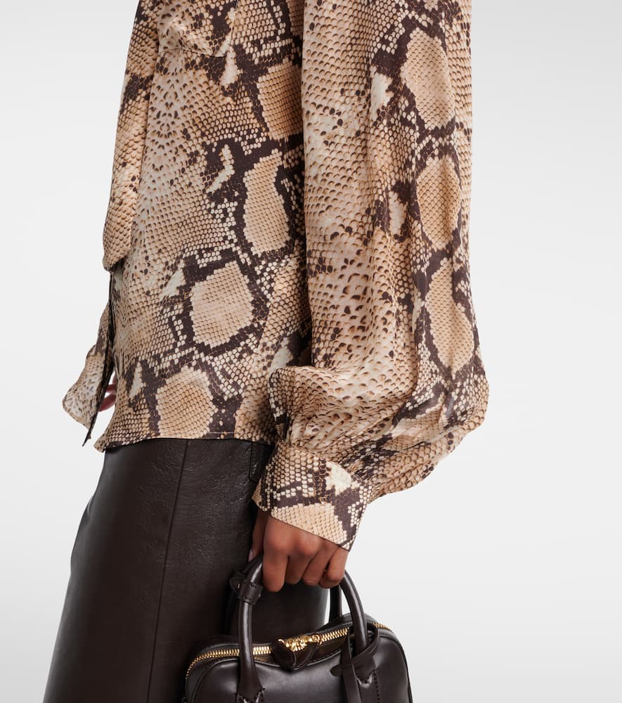 Snake-print tie-neck blouse