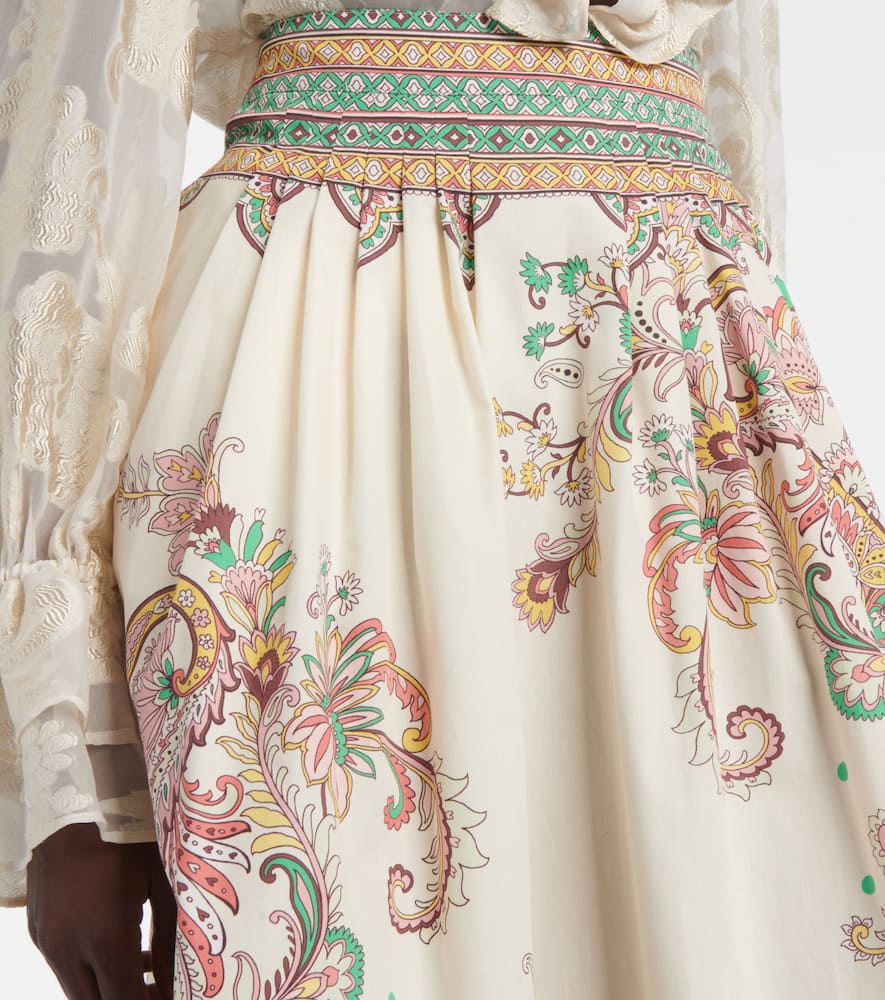 Paisley printed cotton poplin midi skirt