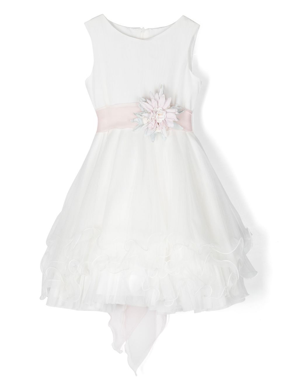 Flower-applique tiered dress - White