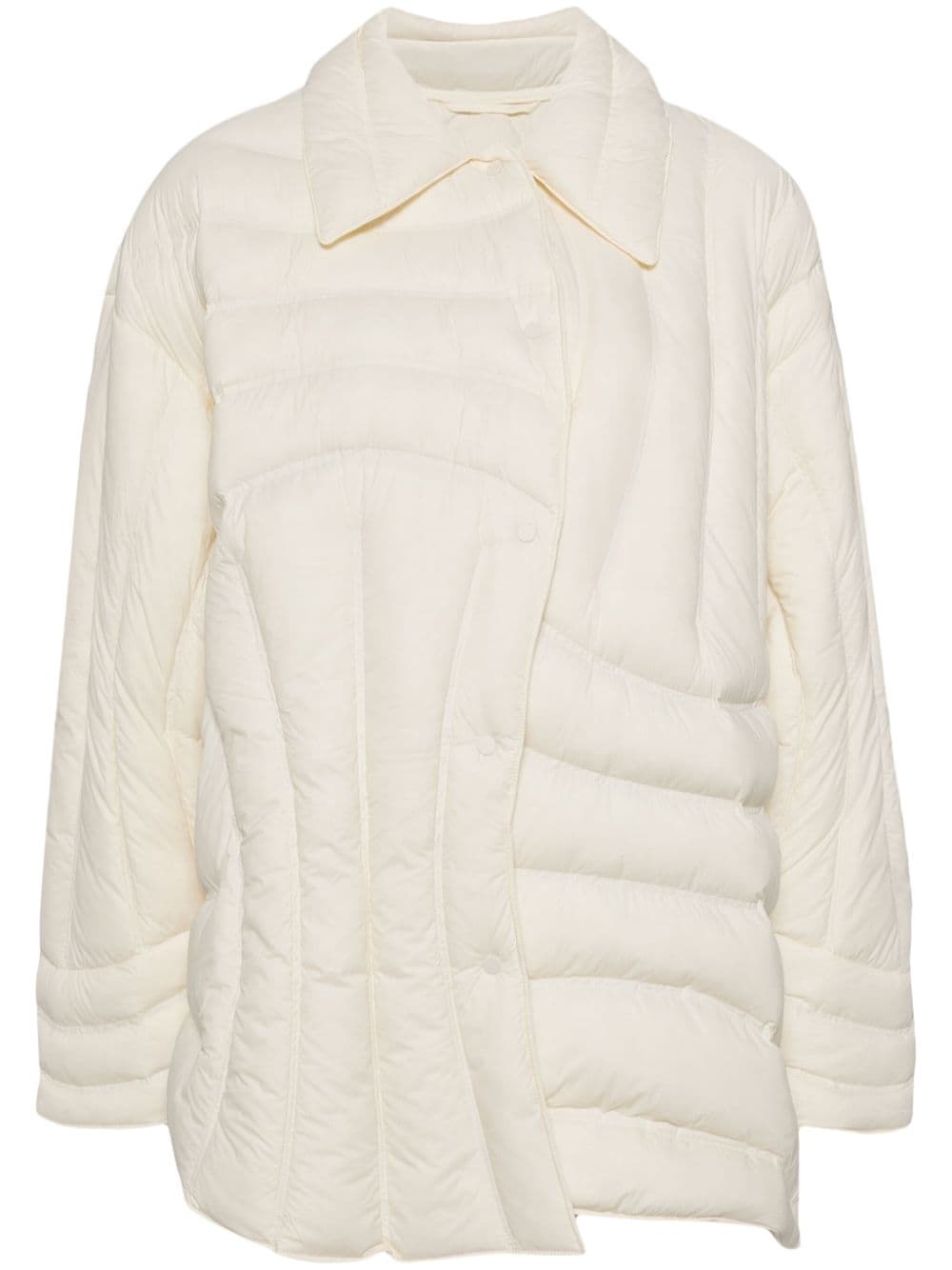 Asymmetrical curved puffer jacket - Brown