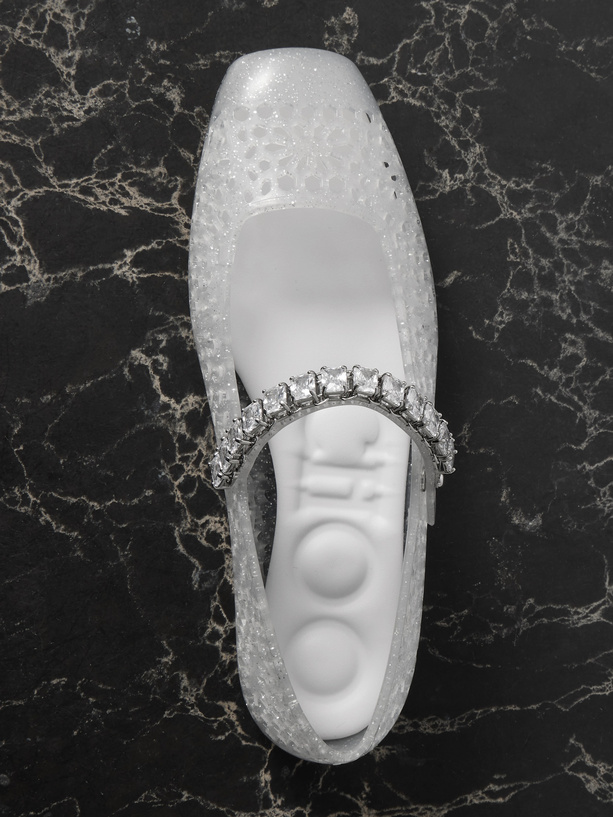 The Jelly Crystal-embellished Glittered Tpu Ballet Flats - Neutrals