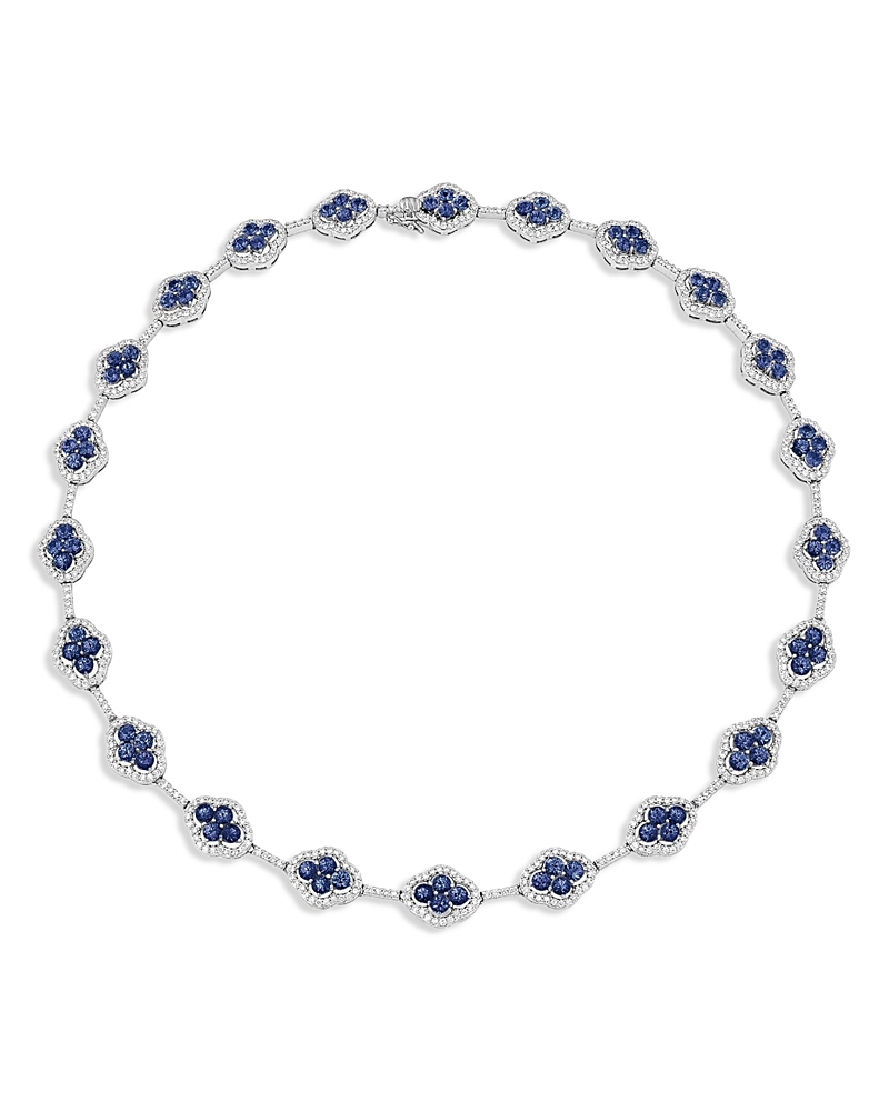 18K White Gold Diamond & Blue Sapphire Maison Necklace, 17