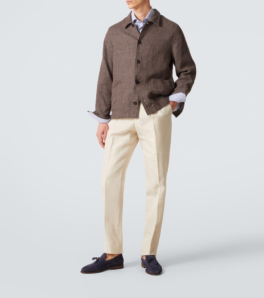 Linen, cotton, and silk straight pants