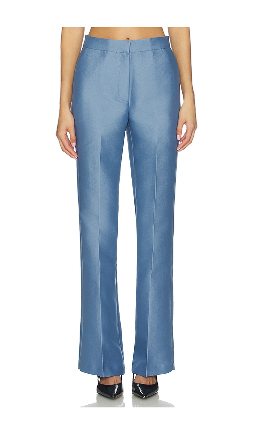 ALIGNE Figaro Satin Trouser in Heather in Steel Blue. 0 also