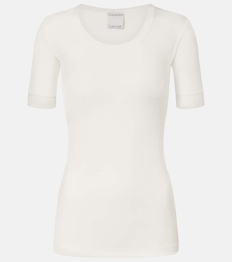 Ribbed-knit cotton-blend top