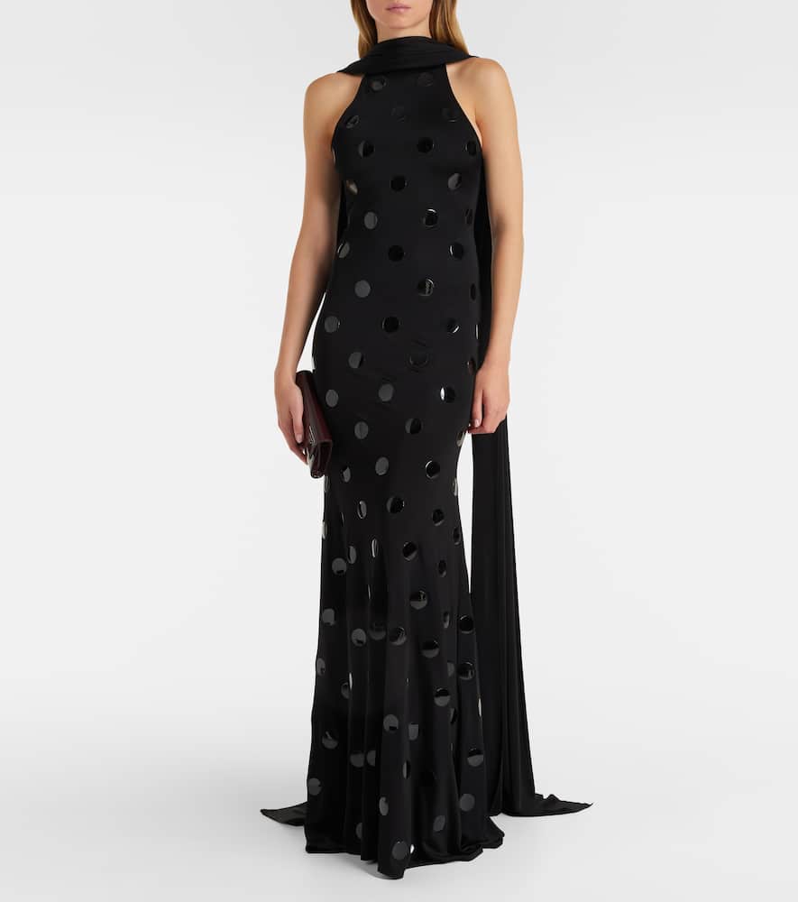 Embellished scarf-detail jersey gown