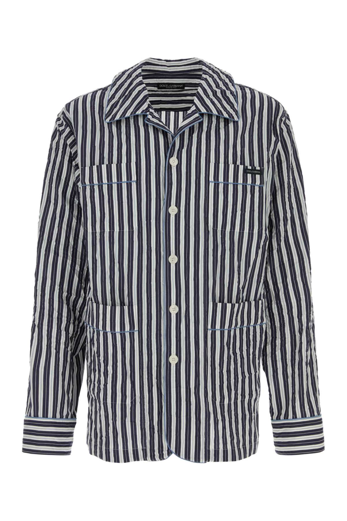 Striped Viscose-Blend Shirt — Navy