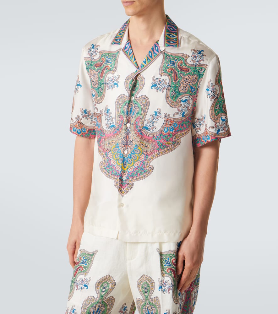 Paisley silk twill bowling shirt