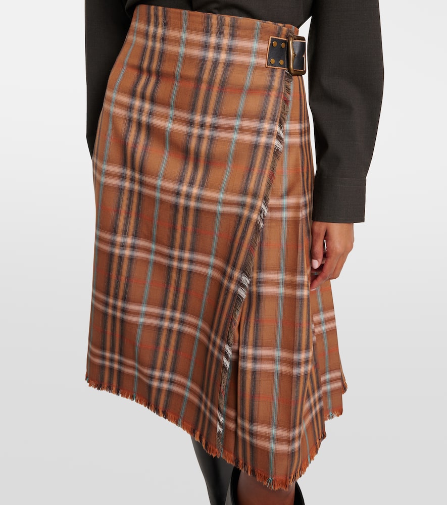 Check wool midi skirt