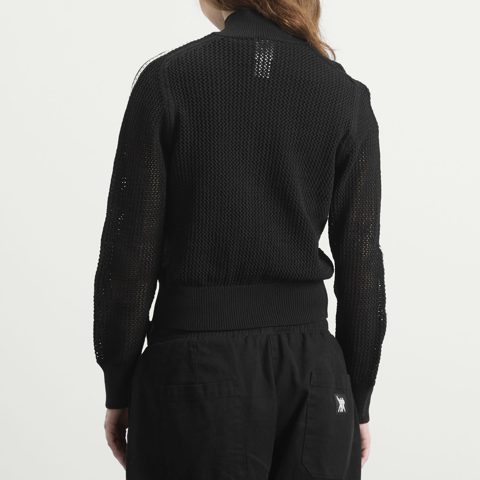 Women's Crochet Track Top in Black