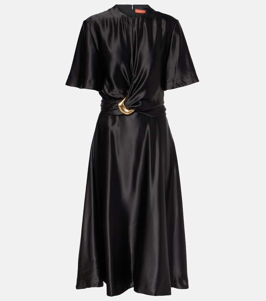 Honey belted silk satin midi dress