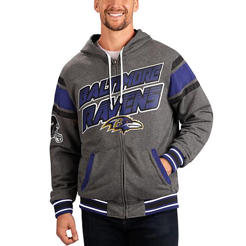 Men's Purple/Gray Baltimore Ravens Extreme Full Back Reversible Hoodie Fu