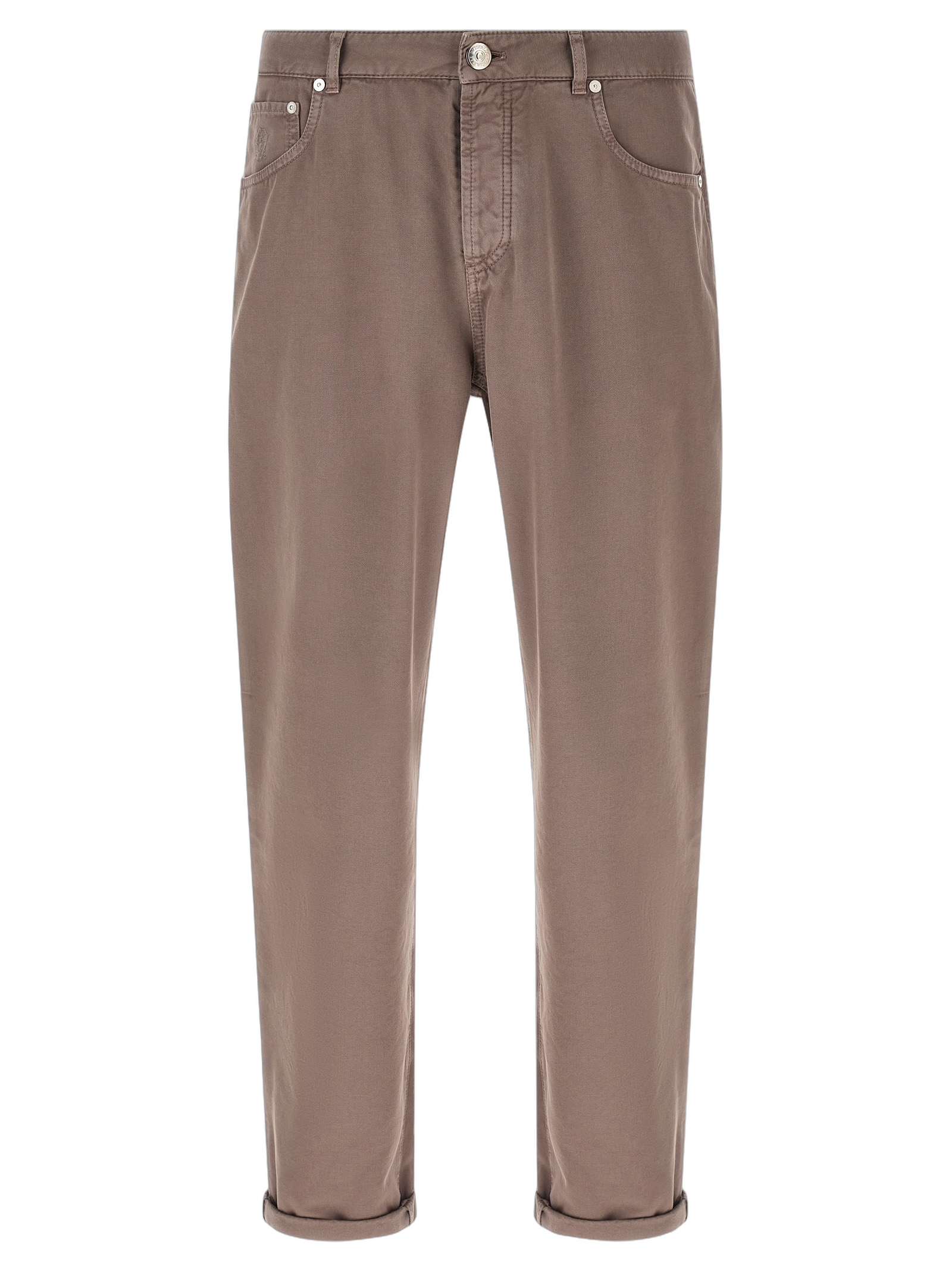 Garment-Dyed Cotton Trousers — Brown