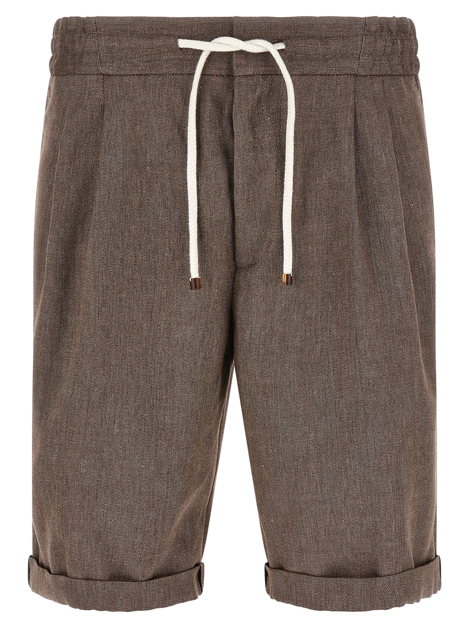 Linen and Virgin Wool Bermuda Shorts — brown