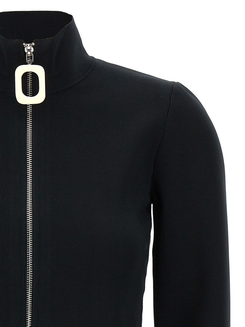 Zip-up fine-knit cardigan - Black