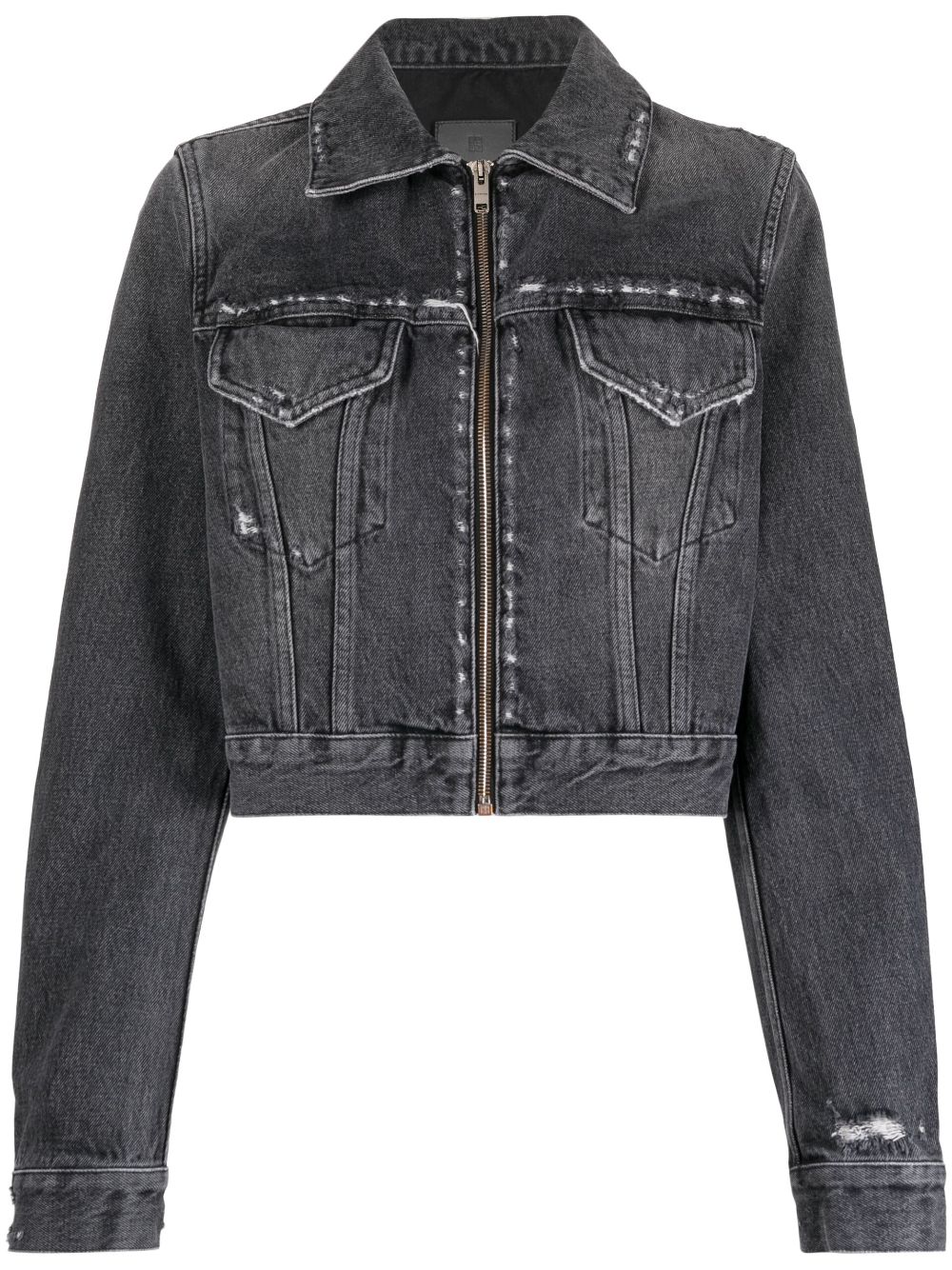 Distressed-effect zipped denim jacket - Black