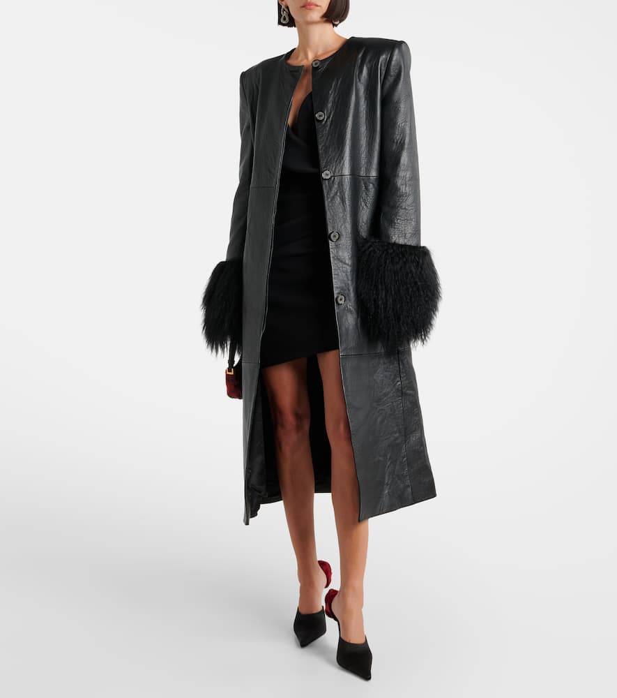 Shearling-trimmed leather coat