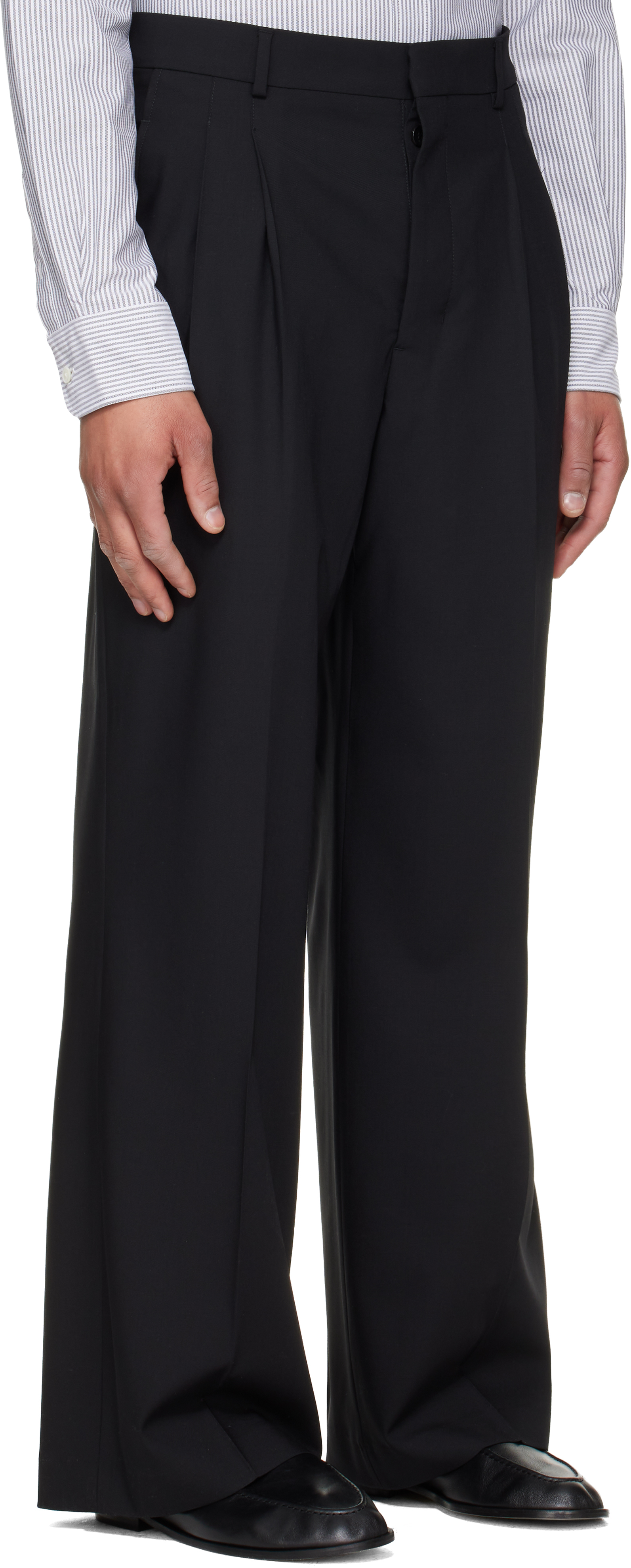Black New Wool Low Waist Wide Trousers