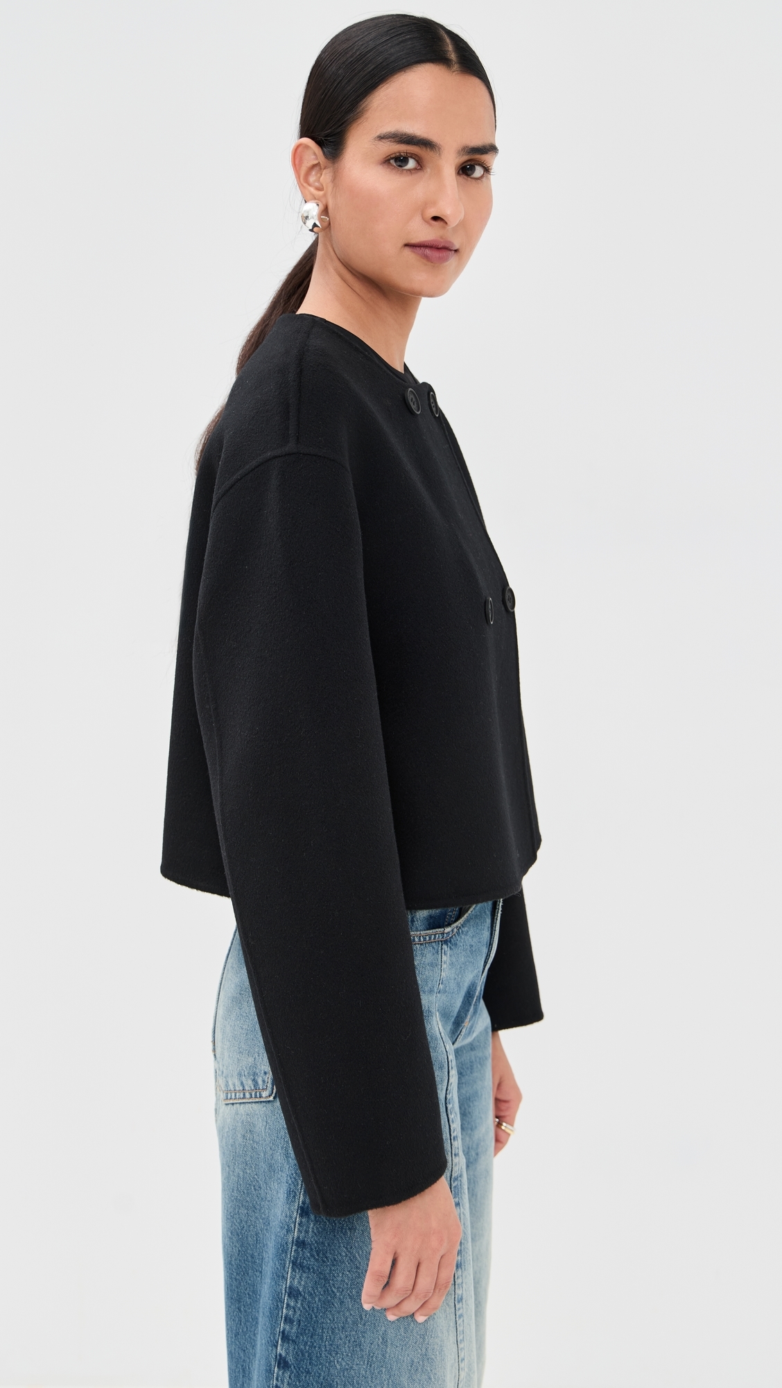 Floren Cropped Double Breasted Coat Black