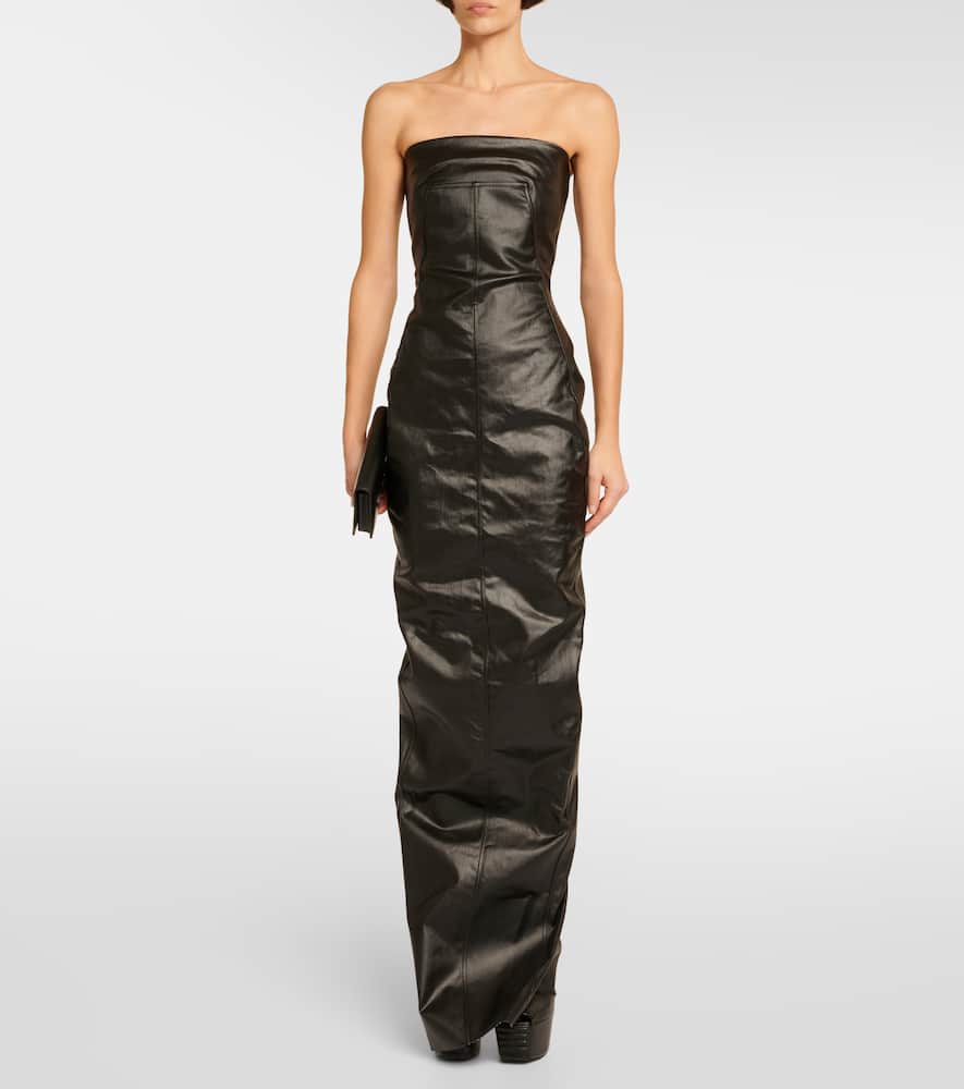 Bustier-detail denim gown