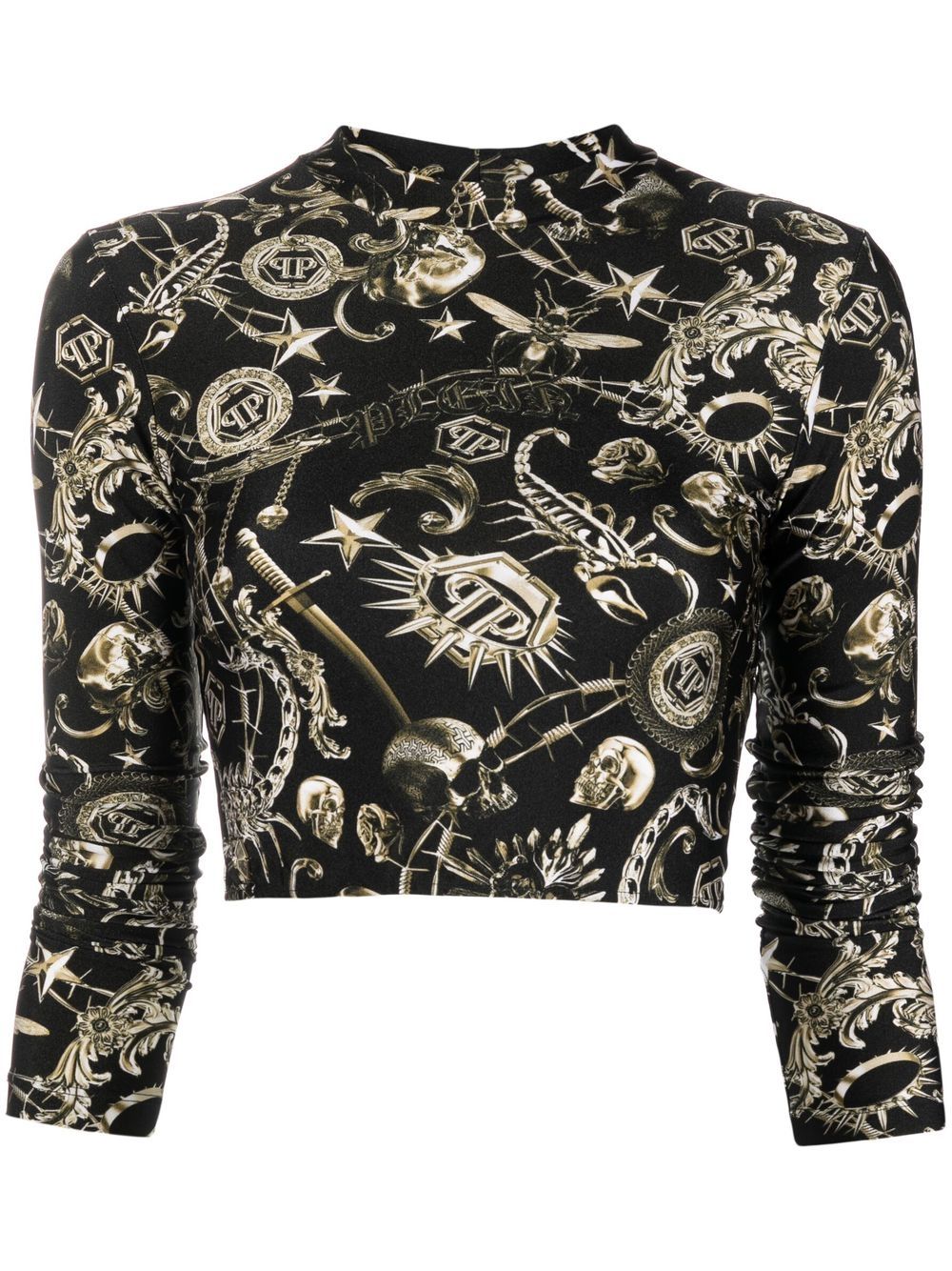 Graphic-print three-quarter sleeve T-shirt - Black