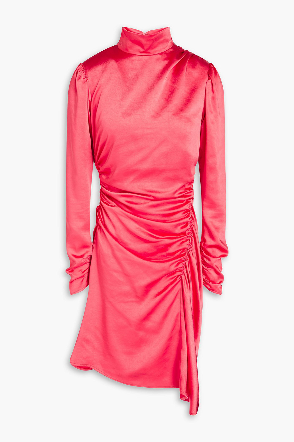 Asymmetric ruched satin-crepe mini dress