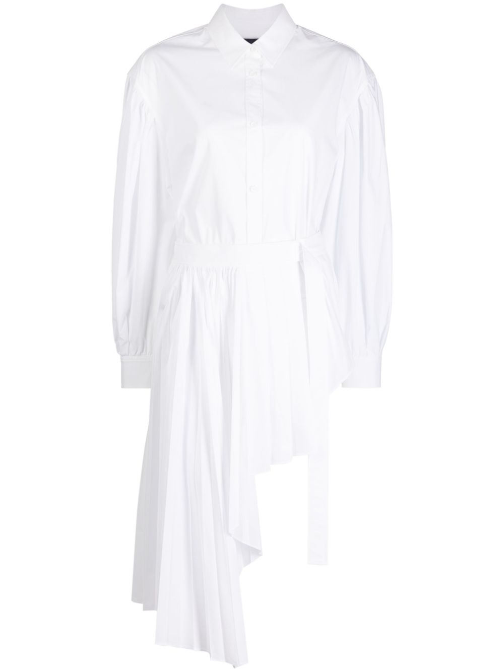 Asymmetric pleated mini shirtdress - White