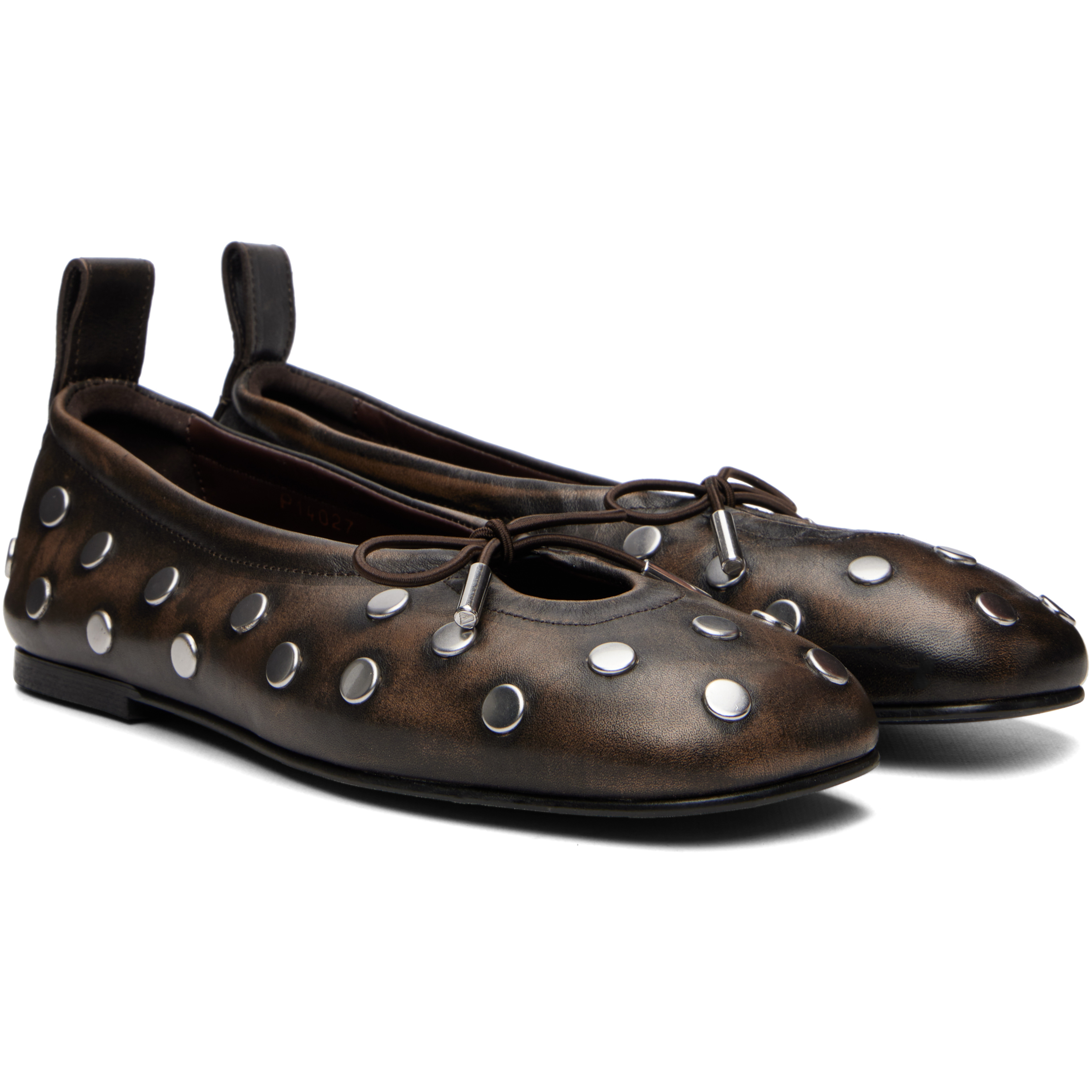 Brown Rosalind All Studs Vintage Effect Ballerina Flats