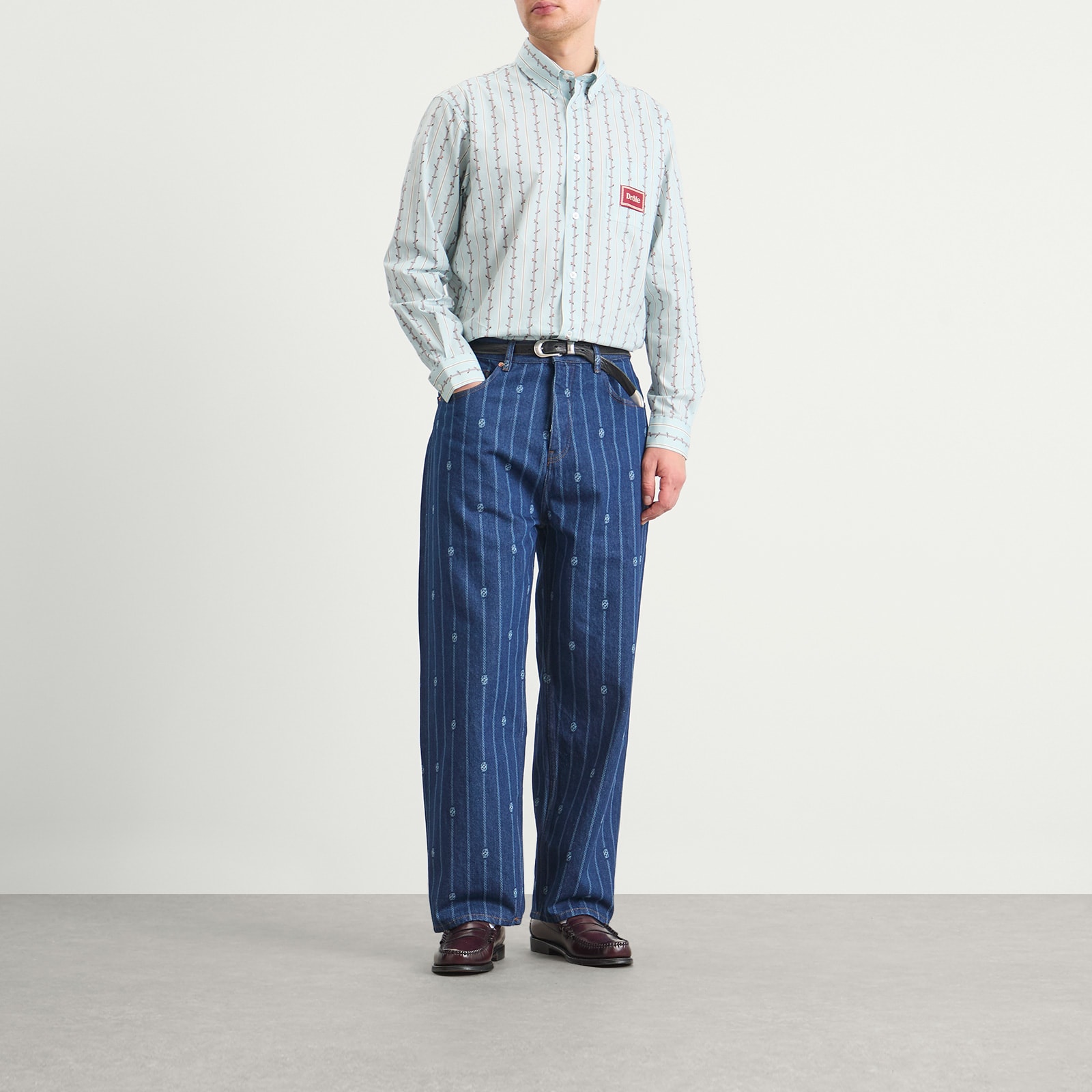 Drole De Monsieur Monogram Denim Jeans Stone Wash