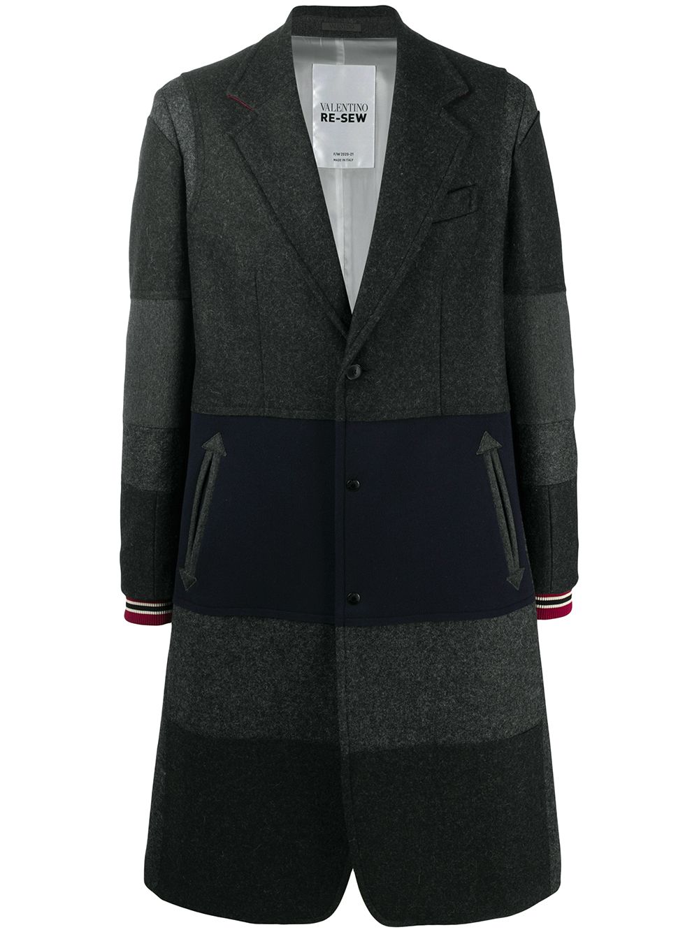 Horizontal-stripe single-breasted coat - Grey