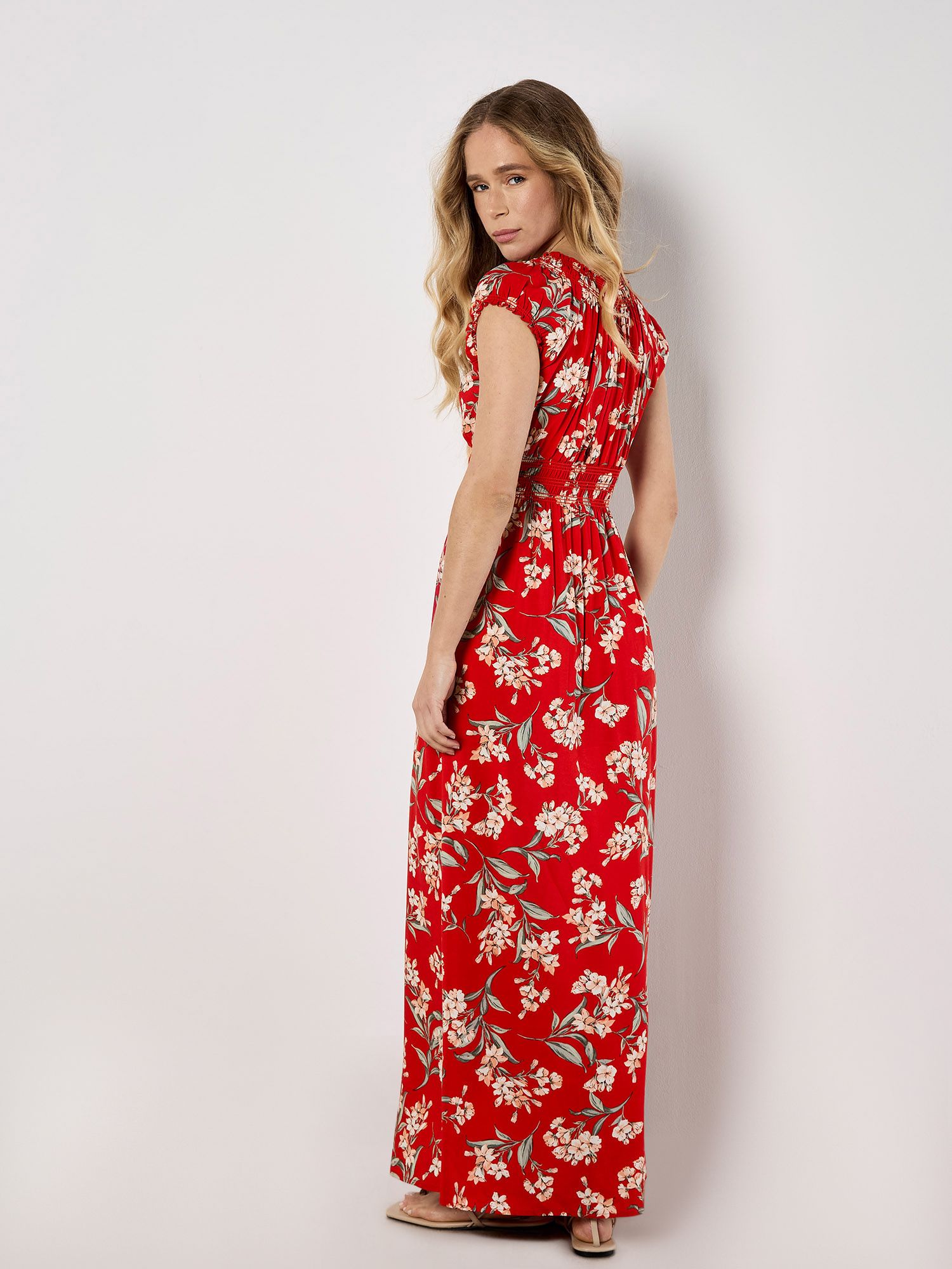 Apricot Women's Jasmine Floral Wrap Maxi Dress in Red