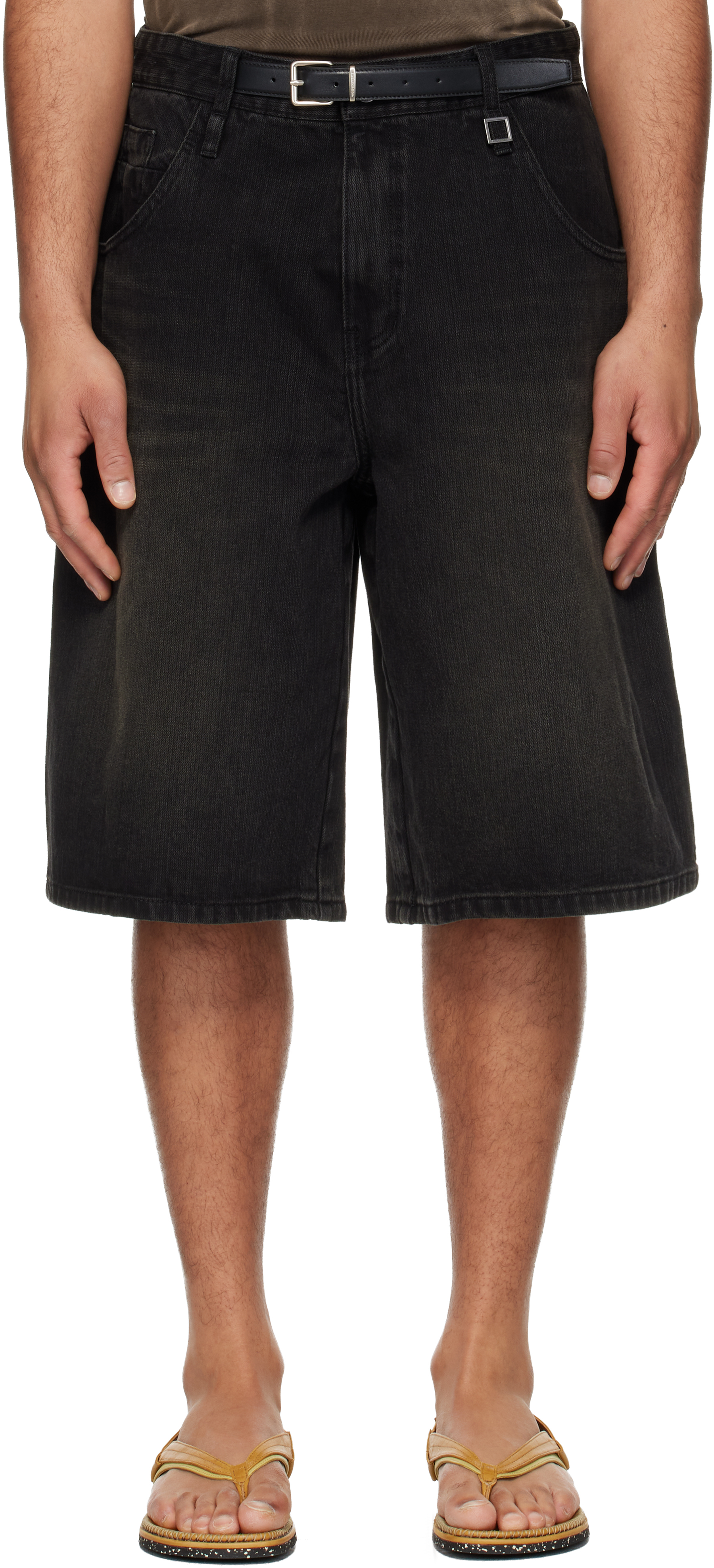 Black Belted Denim Shorts