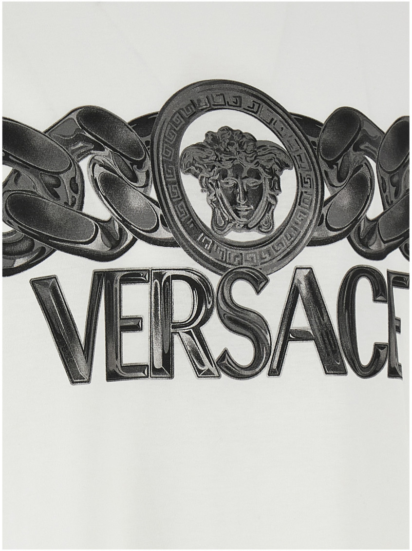 White T-shirt With Medusa Head Logo Print On The Front In Cotton Man