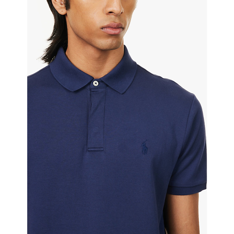 Mens Refined Navy Logo-embroidered Short-sleeve Cotton-jersey Polo Shirt 