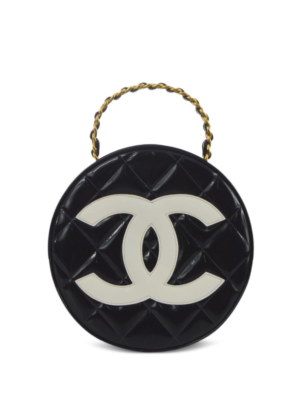 1995 pre-owned CC diamond-quilted round vanity bag - Black