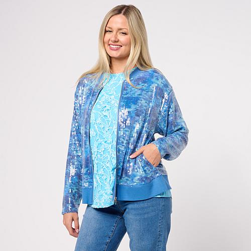 Printed Sequin Bomber Jacket - Black