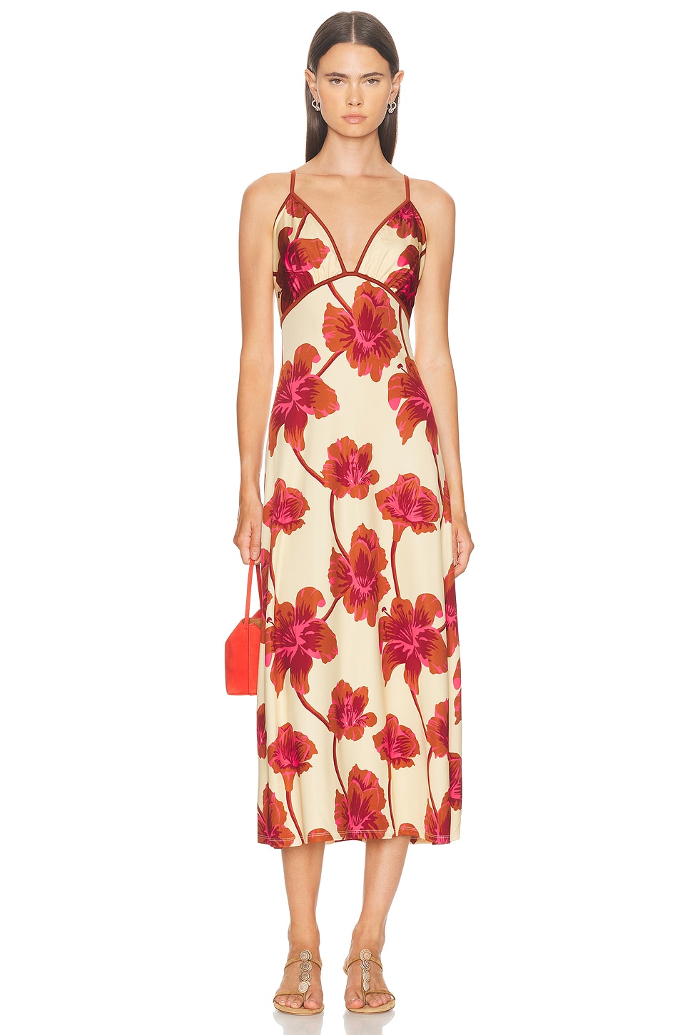 Johanna Ortiz Sendero De Astromelias Ankle Dress in Ecru Camel Wine & Pink - Cream,Rust. 4 also in