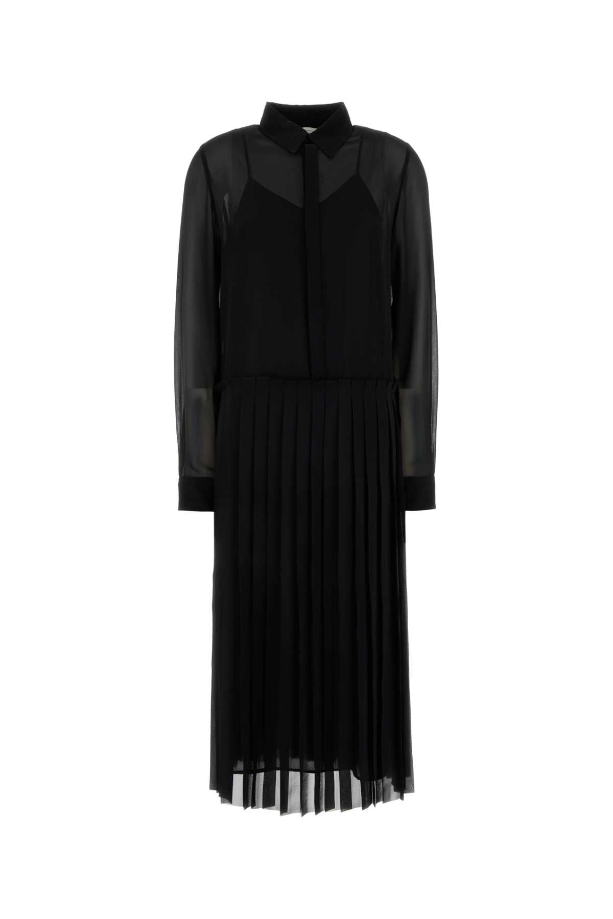 Pleated Midi Dress — Black