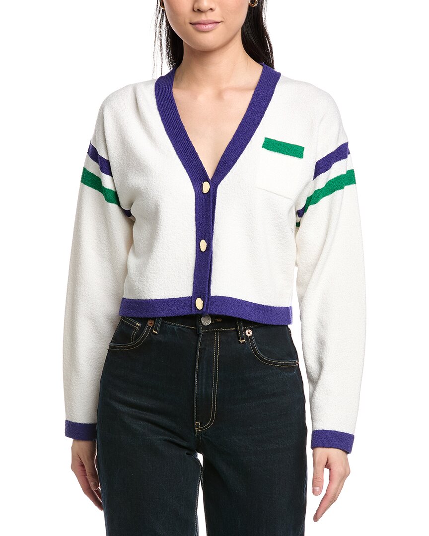 Two Stripe Cropped V-Neck Wool-Blend Cardigan