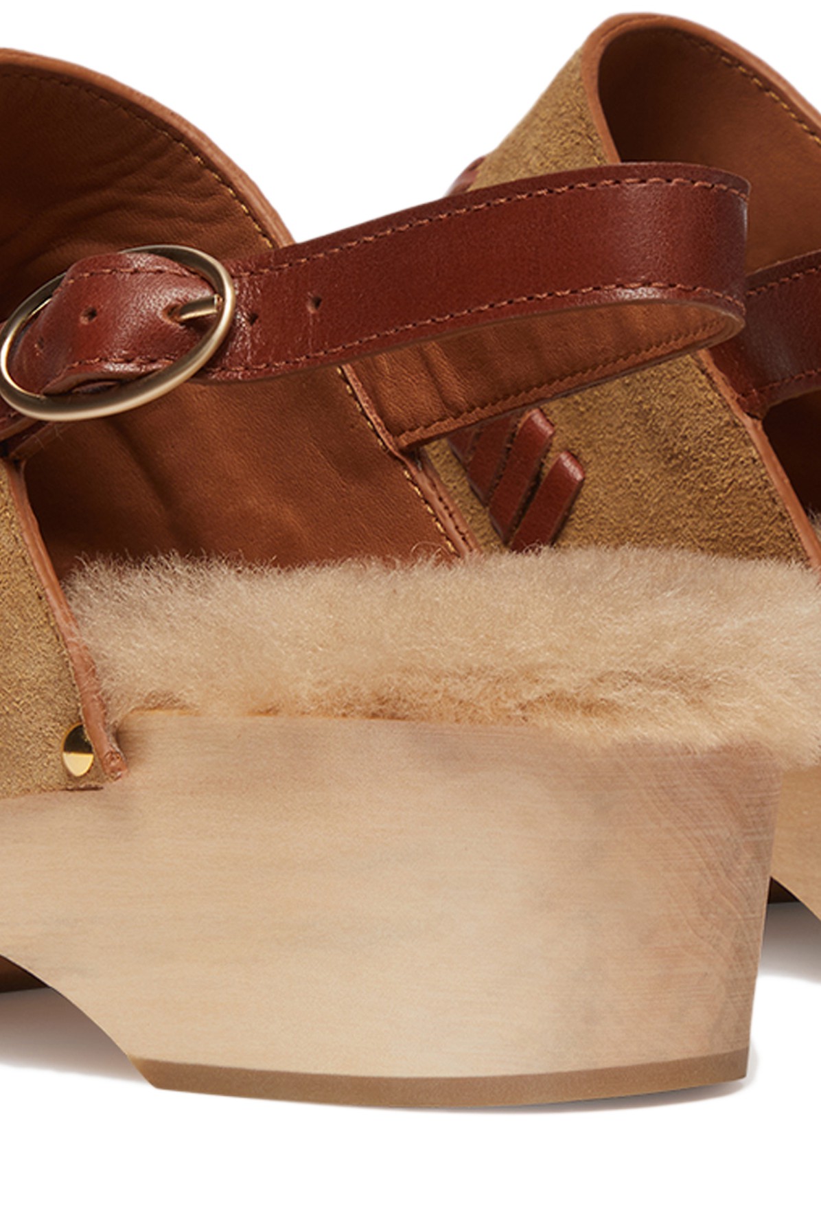Leather clogs with faux fur